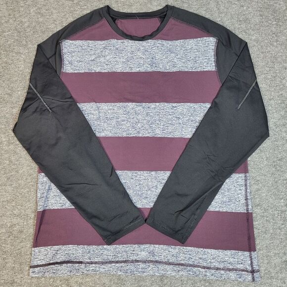 Lululemon Surge Warm Crew Mens Size L Bold Stripe Black Cherry Heathered Navy - Picture 1 of 10